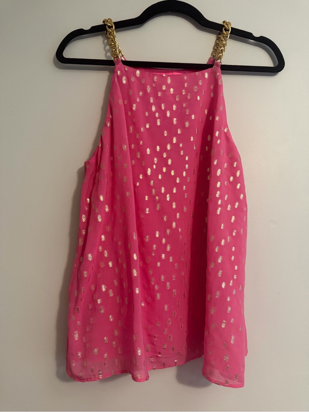Lilly Pulitzer Pink Metallic Dot Chain-Strap top size 8